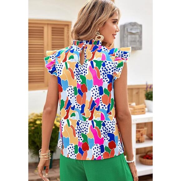 Emery Rose Women’s XL Colorful Short Sleeve Ruffle Top NWT Mock NecK summer - Picture 3 of 11